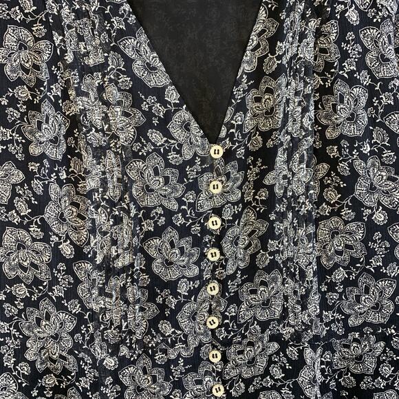 Anne Klein Womens Silk Midi Dress Sz 8 Black Chiffon Floral Flowy Dark Cottage - Picture 4 of 16